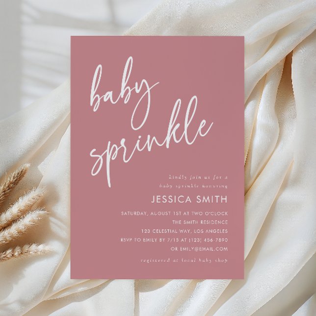Enkel minimalistisk dammig rosa baby sprinkle inbjudningar (Skapare uppladdad)