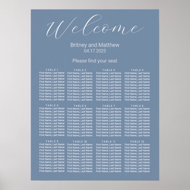 Enkel Minimalistisk Dammtorblue Bröllopsställnings Poster (Framsidan)