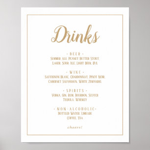 Enkel minimalistisk Drinks Menu Ram i Guld Bröllop Poster