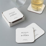Enkel minimalistisk elegant bröllop underlägg papper kvadrat<br><div class="desc">Elegant: enkel papper svartvit bröllop-underlägg snyggtar för dekorering med ett kalligrafiskt skript för chic av klassmodell för trendig. Enkel att anpassa med dina uppgifter! Lämplig för formell svartvit neutralt bröllop. Observera att bakgrunden till färg kan ändras för att matcha bröllop-färg-schemat. Du kan ändra den när du har valt alternativet PERSONALIZE....</div>