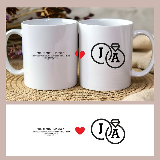 Enkel Minimalistisk Elegant Chic Modern Hjärtforma Kaffemugg (Elegant Modern Wedding Mug Give Aways)