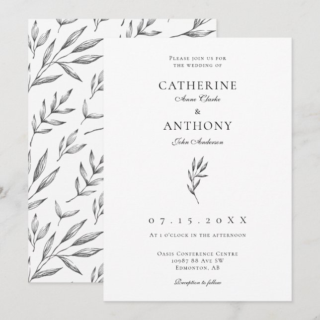 Enkel, minimalistisk Elegant klassisk Löv Bröllop Inbjudningar (Fram/baksida)