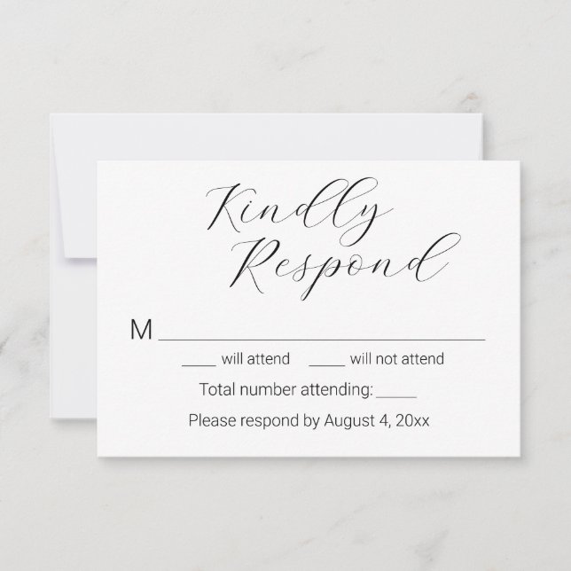 Enkel minimalistisk elegant script bröllops-svarsk tack kort (Framsida)