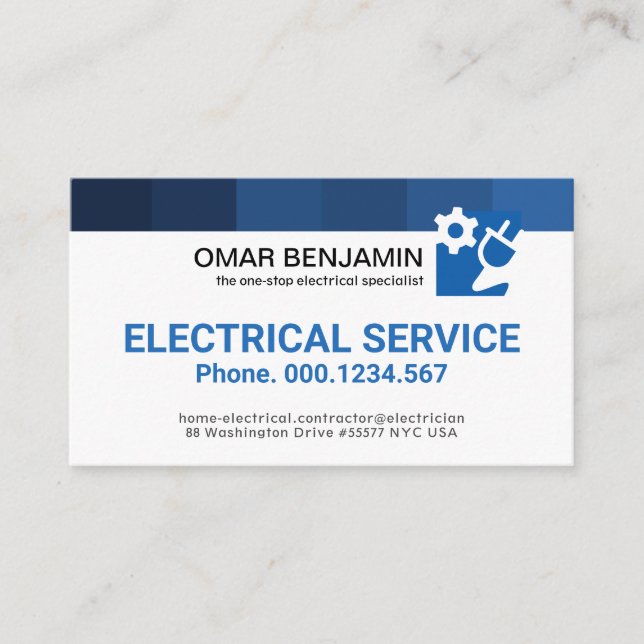 Enkel, minimalistisk eltjänst med blå Rand Visitkort (Framsida)