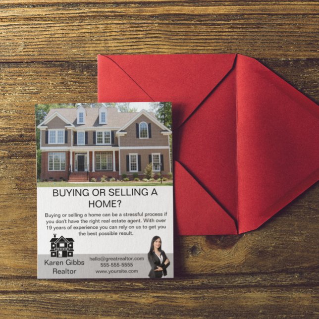 Enkel, minimalistisk försäljning av äkta Gods Egen Vykort (real estate realtor marketing postcard)