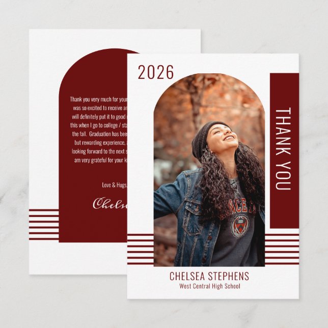 Enkel minimalistisk foto 2026 Examen Tack Kort (Fram/baksida)