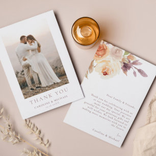 Enkel minimalistisk foto floral bröllop tack kort