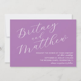 Enkel minimalistisk foto Lavendel Script Bröllop Inbjudningar