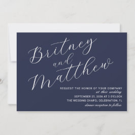 Enkel Minimalistisk Foto Marinblå Script Bröllop Inbjudningar