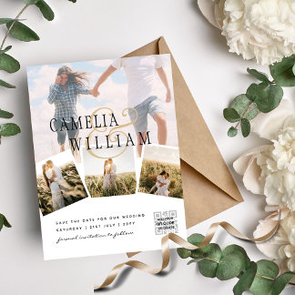 Enkel, minimalistisk FOTO QR-KOD Spara datumet i I Inbjudningar