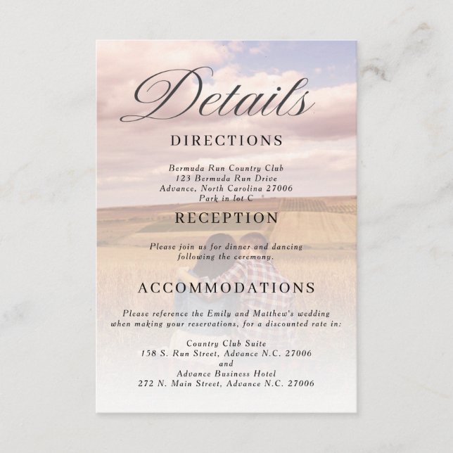 Enkel minimalistisk fotobricka för bröllopsdetalje tilläggskort (Framsida)