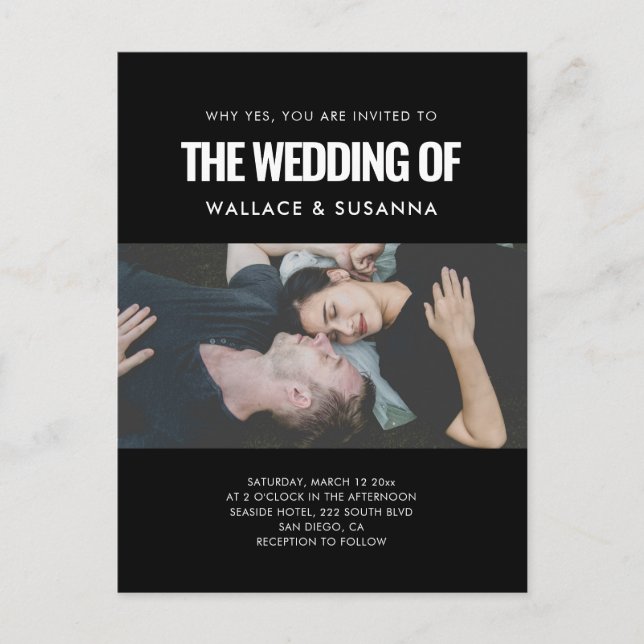 Enkel, minimalistisk fotoinbjudan till bröllop vykort (Framsida)