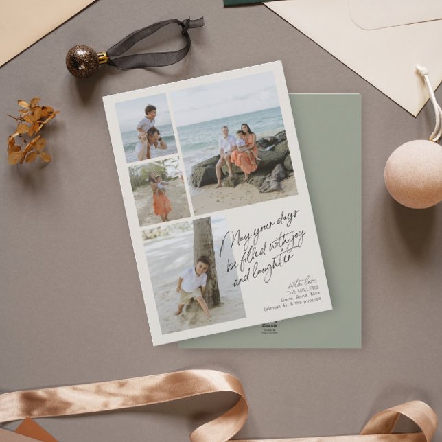 Enkel minimalistisk glädje Latter Grön fotokollage Julkort (Skapare uppladdad)