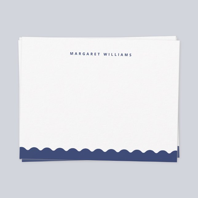 Enkel minimalistisk Gräns för marin blå våg Anteckningskort (Navy blue wavy border simple modern minimalist personalized note card)