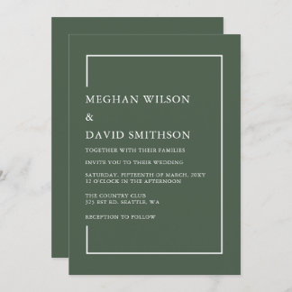 Enkel, minimalistisk Grönt Modern Bröllop Inbjudningar