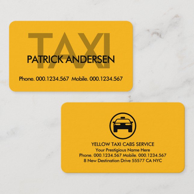 Enkel minimalistisk gul taxiskylt visitkort (Fram/baksida)