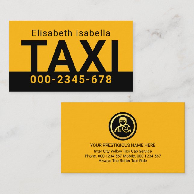 Enkel minimalistisk gul taxitjänst visitkort (Fram/baksida)