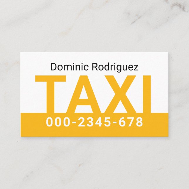 Enkel minimalistisk gul taxitjänst visitkort (Framsida)