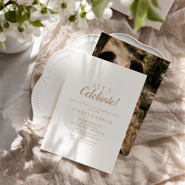 Enkel minimalistisk|Guld-fotot Låt oss Party Inbjudningar (Skapare uppladdad)