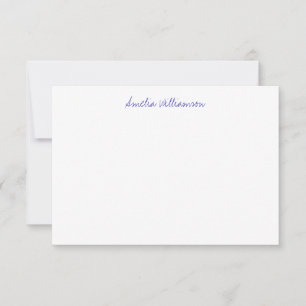 Enkel minimalistisk handskriven blå kalligrafi tack kort
