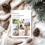 Enkel, minimalistisk julfamiljs fotokollage helg vykort<br><div class="desc">Det här enkla och moderna fotokollage i familjen God jul-vykortet har ett ställe som gör att du kan lägga till namn, och ett meddelande på baksidan i vacker skrivmaskin-typografi, samt utrymme för att lägga till ett eget fotomontage (med plats för sju foton). Perfektens minimalistiska julafton helgdag-kort till din familj att...</div>