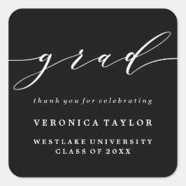 ENKEL MINIMALISTISK KALLIGRAFI EXAMENSSTICKER FYRKANTIGT KLISTERMÄRKE