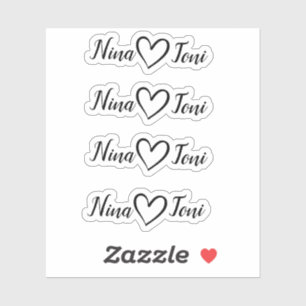 Enkel minimalistisk kalligrafi Heart 2-Namn Cute Klistermärken