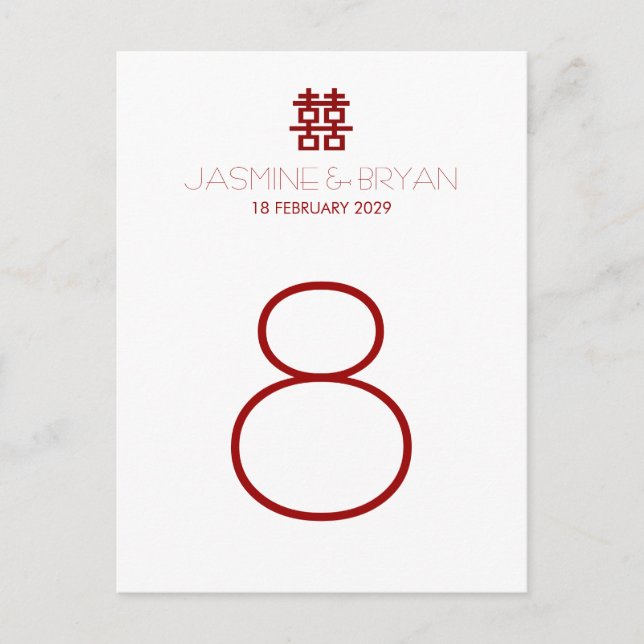 Enkel minimalistisk kinesisk dubbel lycka bröllop vykort (Framsida)