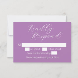 Enkel minimalistisk lila bröllops-RSVP-kort Tack Kort