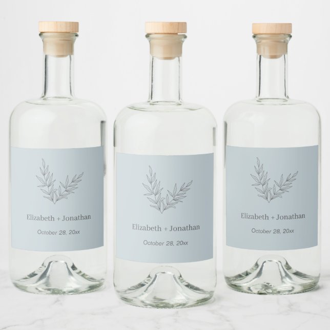 Enkel minimalistisk löv bröllop spritflaskor etikett (Flaskor)