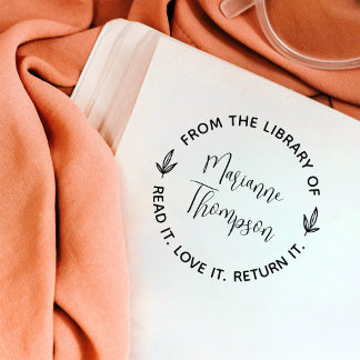 Enkel, minimalistisk Löv, skript runt Bibliotek Stämpel