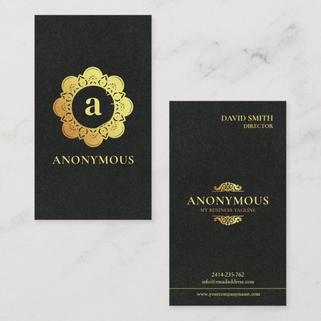 Enkel minimalistisk, lyx, premium, svart, guld visitkort (Fram/baksida)