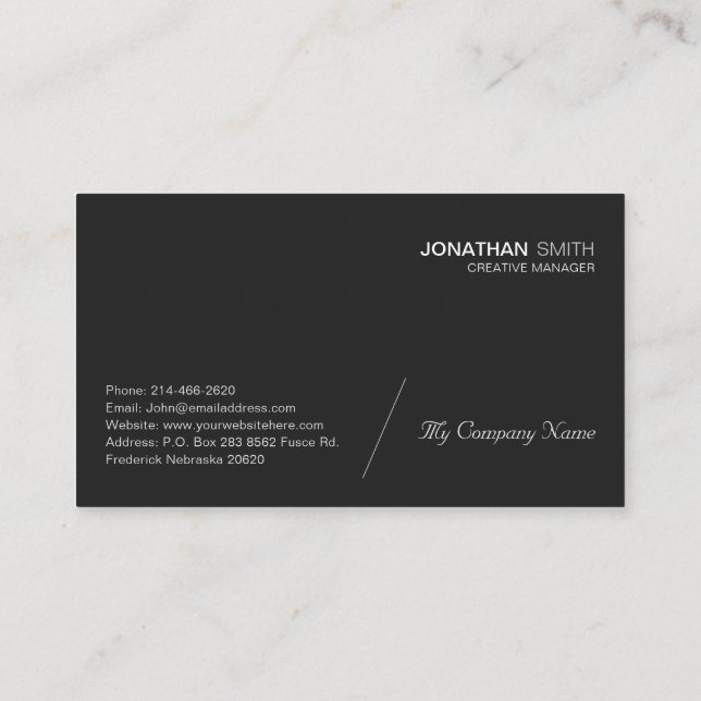 Enkel minimalistisk, lyx, premium, svart visitkort (Baksida)