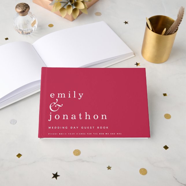 Enkel minimalistisk Magenta Bröllop Guest Bok (Framsida öppen)