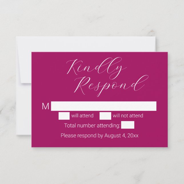 Enkel minimalistisk magenta skript bröllops-RSVP-k Tack Kort (Framsida)