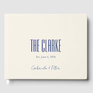 Enkel, minimalistisk marin blå modern Bröllop Gästböcker