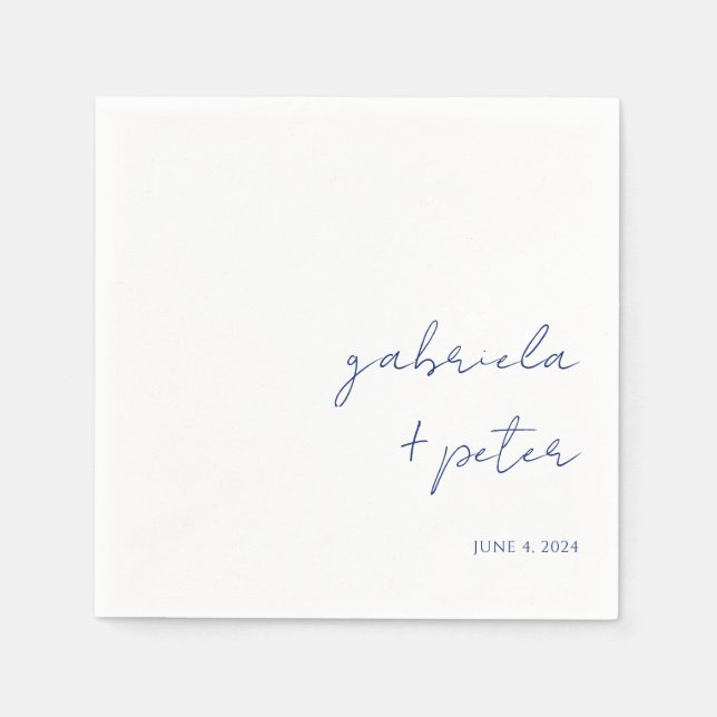 Enkel, minimalistisk marin blå modern Bröllop Pappersservett (Framsidan)