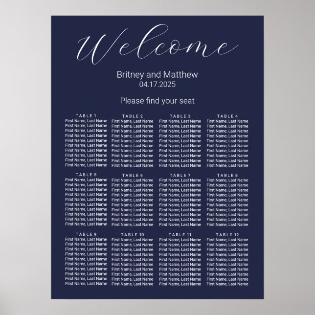Enkel minimalistisk marinblå bröllopsställningskar poster (Framsidan)