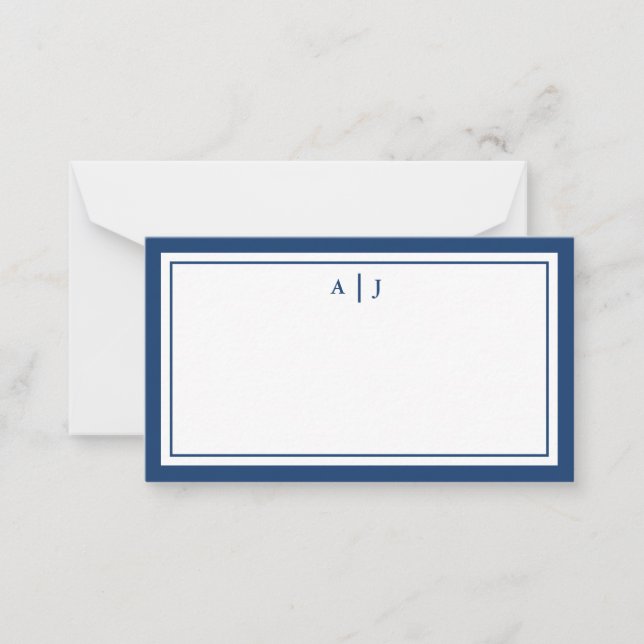 Enkel minimalistisk marinblå monogram med två rama anteckningskort (Framsida)