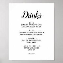 Enkel minimalistisk menysignatur för Bröllop Drink Poster