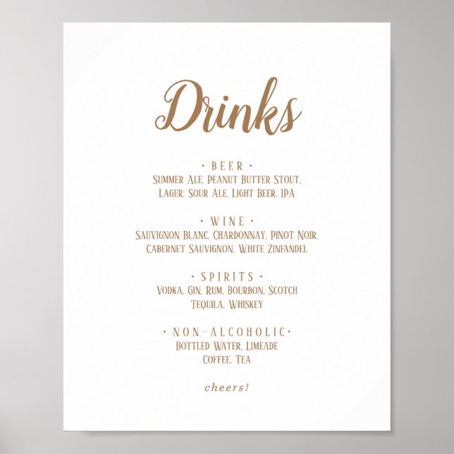 Enkel minimalistisk|menysignatur för Drinks-menyn  Poster (Framsidan)