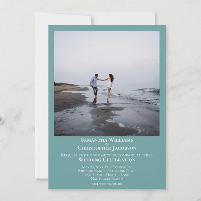 Enkel, minimalistisk modern Artsy Photo Teal Bröll Inbjudningar (Framsida)