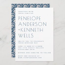 Enkel, minimalistisk modern blå Blommigt Bröllop Inbjudningar
