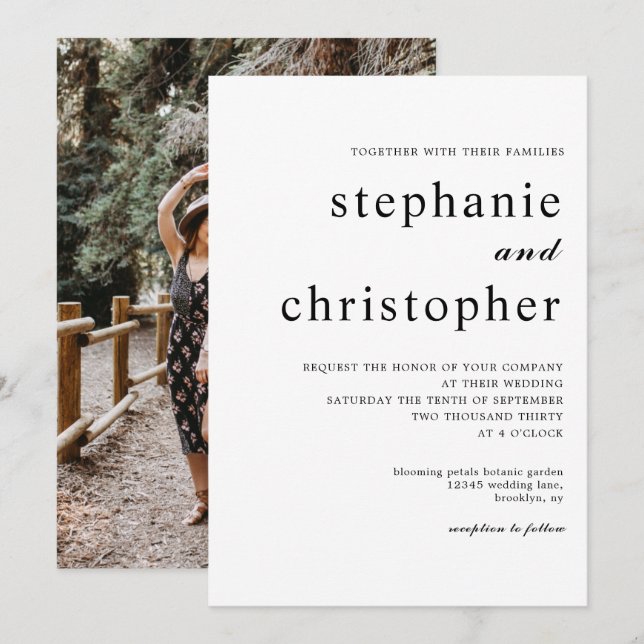 Enkel, minimalistisk Modern Chic-skript Photo Bröl Inbjudningar (Fram/baksida)