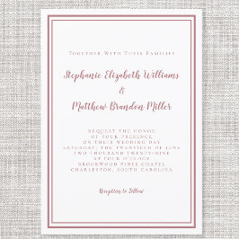 Enkel, minimalistisk Modern Dusty Ro Rosa & White Inbjudningar