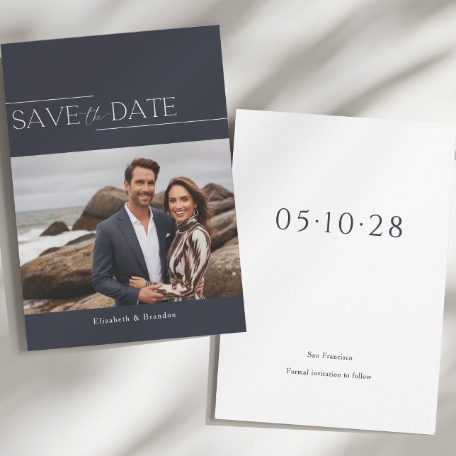 Enkel, minimalistisk modern foto bröllop spara datumet (Slate blue save the date card 5x7)