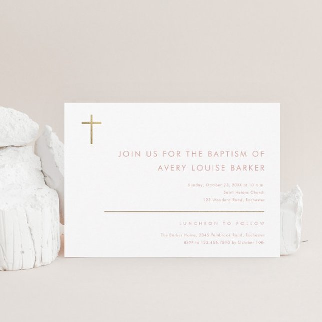 Enkel, minimalistisk modern Guld Kor-baptism Inbjudningar (Skapare uppladdad)