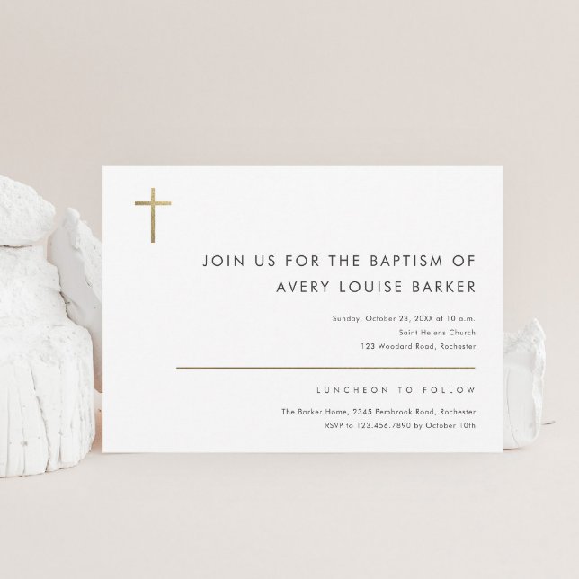 Enkel, minimalistisk modern Guld Kor-baptism Inbjudningar (Skapare uppladdad)