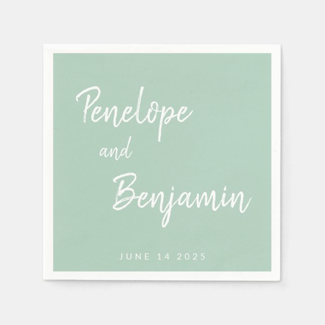 Enkel, minimalistisk Modern Pistachio Grönt Bröllo Pappersservett (Framsidan)