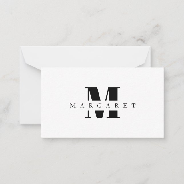 Enkel, minimalistisk modern svart Monogram Anteckningskort (Framsida)
